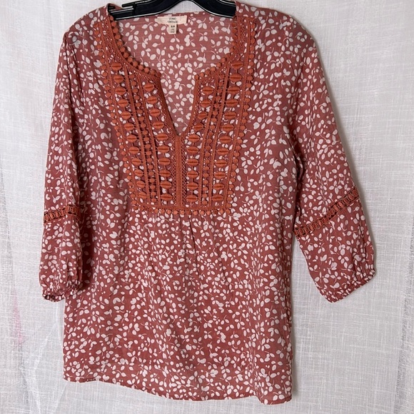 Y2K COMO blouse,women S, boho ,EC,Embroidered,cut outs, yoke,festival,pink/rust - Picture 1 of 16
